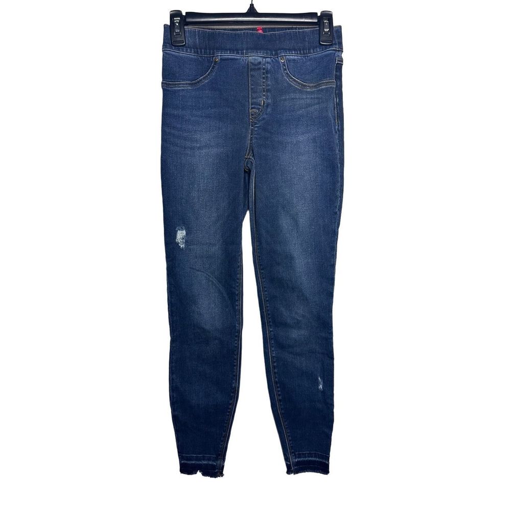 Spanx Distressed Ankle‎ Skinny Cut Off Blue Jeans Medium Wash Sz XS Women's